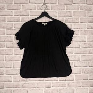 Max Studio Ruffle Cap Sleeve Knit T-Shirt‎ Black Women's M Sweater